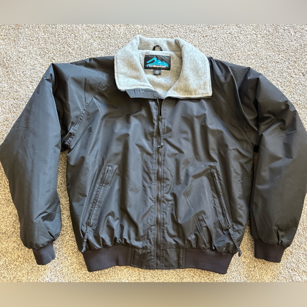 Tri-Mountain Weatherproof Black Windbreaker with Gray Flannel Lining